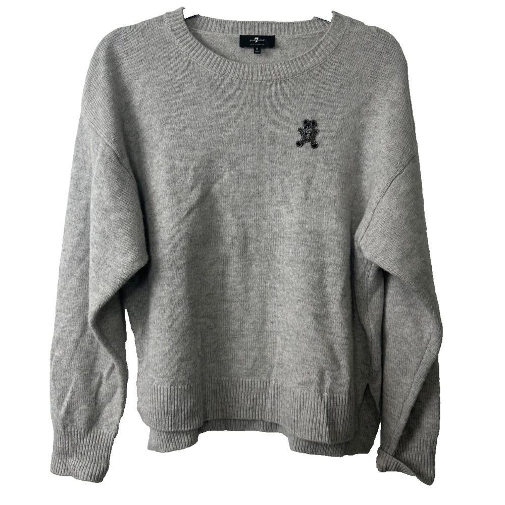 7 Seven For All Mankind Sweater Womens S Gray Luxe Cashmere Wool Teddy Crew E11